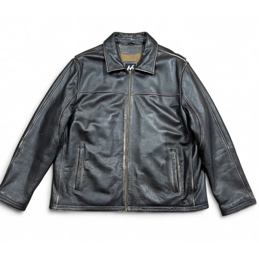 M Mens Leather Jacket XL Brown Full Zip Casual Coat